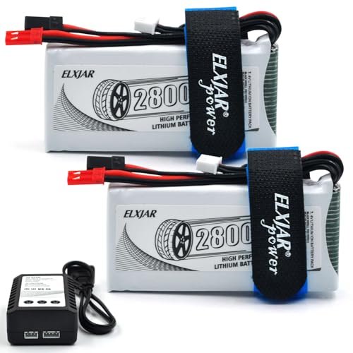 elxjarpower RC 3.2 Tires Compatible 7.4V 2800mAh LiPo Rechargeable Battery with USB Charger for Radiolink RC8X RC Transmitter