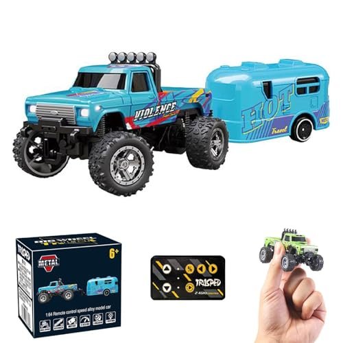 Adult RC Semi Truck Rechargeable Remote Control Monster Truck with Trailer 3 Speed Adjustable Steering 1/64 Scale