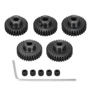 Rebower 48P Steel Pinion Gear Set 29T 30T 31T 32T 33T for Cleaning RC Car Motor with 3.175mm Shaft Hardened Steel Gears Includes Screws and Hexagonal Wrench