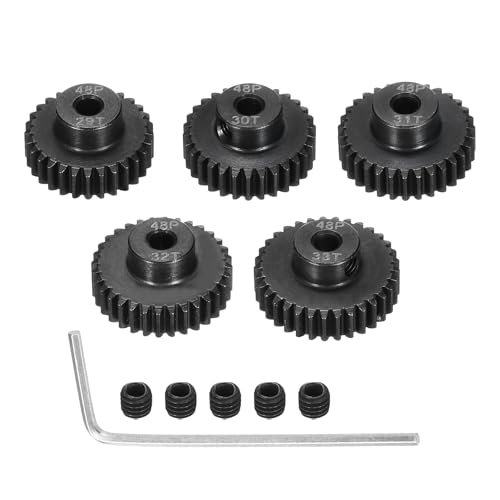 Rebower 48P Steel Pinion Gear Set 29T 30T 31T 32T 33T for Cleaning RC Car Motor with 3.175mm Shaft Hardened Steel Gears Includes Screws and Hexagonal Wrench