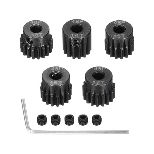 Rebower 48 P Steel Pinion Gear Set 14T 15T 16T 17T 18T for RC P 38 ARF Models with 3.175 mm Shaft Hardened Steel Pinion Gear Includes Screws and Hexagonal Wrench