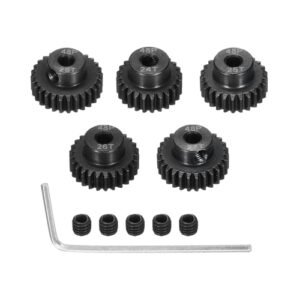 Rebower 48P Steel Pinion Gear Set 24T 25T 26T 27T 28T for 3.175mm Shaft with Screws and Hexagonal Wrench RC Car Motor Accessories