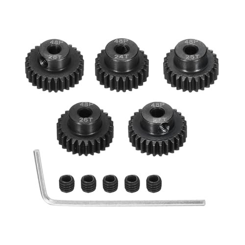 Rebower 48P Steel Pinion Gear Set 24T 25T 26T 27T 28T for 3.175mm Shaft with Screws and Hexagonal Wrench RC Car Motor Accessories