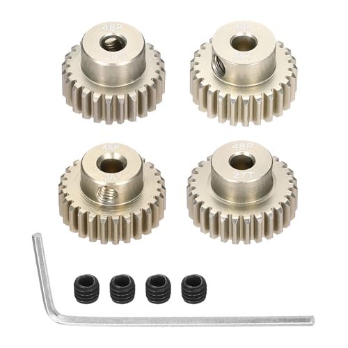 Rebower 4Pcs 48P Pinion Gear Set 24T 25T 26T 27T for 3.175 mm Shaft Aluminium Alloy RC Motor Pinion Gears with Screws and Hex Wrench