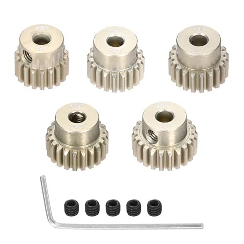 Rebower 5Pcs 48P Pinion Gear Set 18T 19T 20T 21T 22T for 3.175 mm Shaft Aluminium Alloy Pinion Gear with Screws and Hexagonal Wrench for LW PLA RC Plane Motor