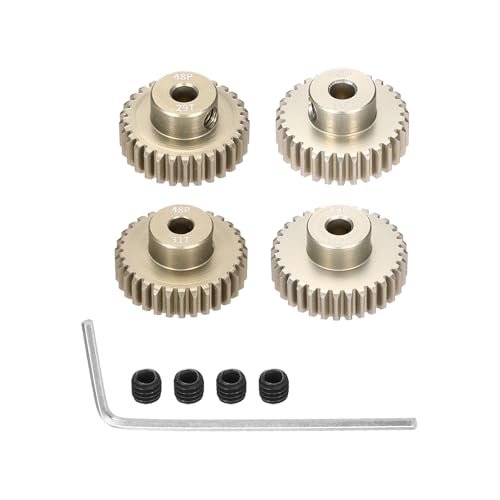 Rebower RC Pitlane 4Pcs 48P Pinion Gear Set 29T 30T 31T 32T for 3.175 mm Shaft Aluminium Alloy with Screws and Hexagonal Wrench