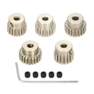 Rebower 5Pcs 48P Pinion Gear Set Compatible with RC Willey Laminate Flooring Models 17T 18T 19T 20T 21T for 3.175 mm Shaft Aluminium Alloy Pinion Gear with Screws and Hexagonal Wrench