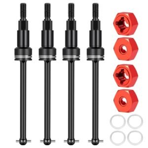 BRKRC Steel CVD Drive Shaft Front and Rear Set with 17mm Hex RC Wheels and Tires Adapter for Arrma 1 18 Granite Grom Typhon Grom Mega 380 Upgrade Parts Red