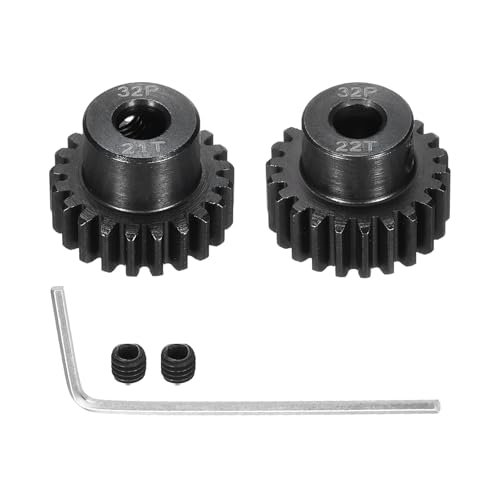 Rebower 2Pcs 32P Steel Pinion Gear Set 21T 22T for 5mm Shaft Hardened Steel Pinion Gear with Screws and Hexagonal Wrench Perfect for RC Willey Scratch and Dent Locations
