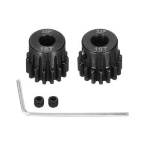 Rebower 2Pcs 32P Steel Pinion Gear Set 15T 16T for 5mm Shaft Hardened Steel Pinion Gear with Screws and Hexagonal Wrench for RC