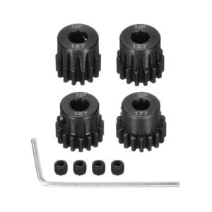 Rebower 4Pcs 32P Steel Pinion Gear Set 14T 15T 16T 17T for 5mm Shaft Hardened Steel Pinion Gear with Screws and Hexagonal Wrench for RC Motor