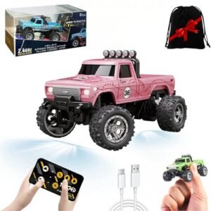 1 64 Scale Mini RC Monster Truck with Trailer Hitch 2.4Ghz Remote Control Rechargeable Alloy RC Semi Truck for Kids Pink