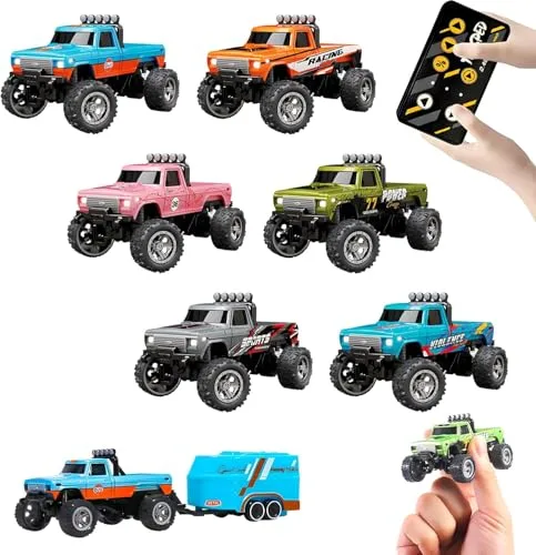 Flashstar Mini Monster RC Truck 1/64 Scale Alloy Remote Control Car with Adjustable Speed and Lights 6Pcs