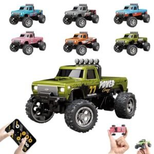 GlobalX Mini RC Monster Truck 1/64 Scale 2 4G Remote Control International RC Truck with Lights All Terrain Off Road 3 Speed Rechargeable for Boys and Girls