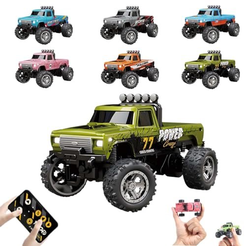 GlobalX Mini RC Monster Truck 1/64 Scale 2 4G Remote Control International RC Truck with Lights All Terrain Off Road 3 Speed Rechargeable for Boys and Girls