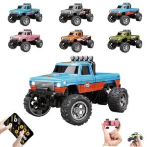 BKT RC Monster Truck Tires Mini Remote Control Truck 1 64 Scale 3 Speed with Lights Alloy Body Rechargeable Battery for Boys 3 and Up