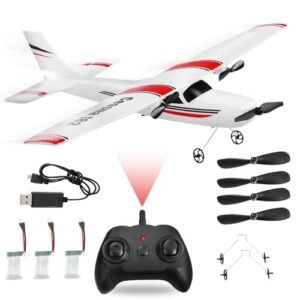 Harrisville Designs MATHSLICE RC Airplane,RC Plane, 2.4GHz 2 Channels RTF RC Aircraft with 3-Axis Gyro for Beginner Easy to Speedy Fly Glider Toys with 2 Extra Batteries [ 3 Batteries ]