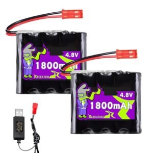 Raebatuol 4.8V 1800mAh Ni-Cd Rechargeable Battery with JST Plug(red),Fit for Kolegend 1/18 Scale RC Hydraulic Excavator / 1331 with Charger （4*AA）