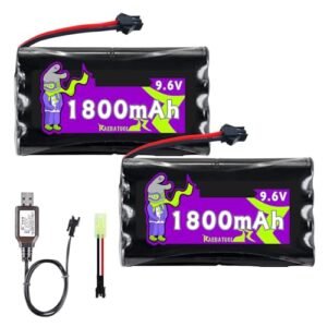 Raebatuol 9.6V 1800mAh Ni Cd Rechargeable Battery SM 2P Plug for RC Vehicles and Toys