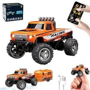 YIZER Largest RC Monster Truck 1/64 Scale Remote Control Truck with Lights 2 4Ghz All Terrain Off Road Monster Truck Speed Steering Adjustable Orange