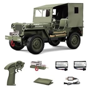1 10 Scale 8x8 RC Military Truck 2.4Ghz 4WD Off Road Remote Control Vehicle with LED Lights Metal Shaft and Two Rechargeable Batteries