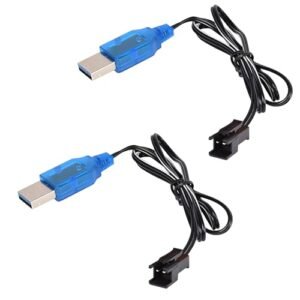 2 Pack USB RC Battery Charger Cable 3.7V Li Po SM 2P Port for RC Cars Boats Trucks Toys