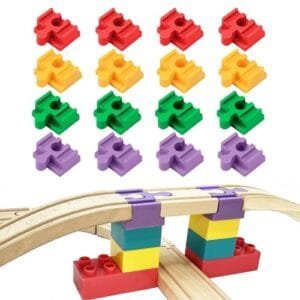 16 Piece Wooden Track Connector Set for RC Train Toys Compatible with All Major Brands Including BRIO and Amazon Basics