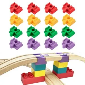16 Piece Wooden Track Connector Set for RC Train Toys Compatible with All Major Brands Including BRIO and Amazon Basics