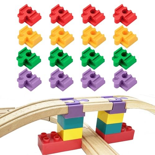 16 Piece Wooden Track Connector Set for RC Train Toys Compatible with All Major Brands Including BRIO and Amazon Basics