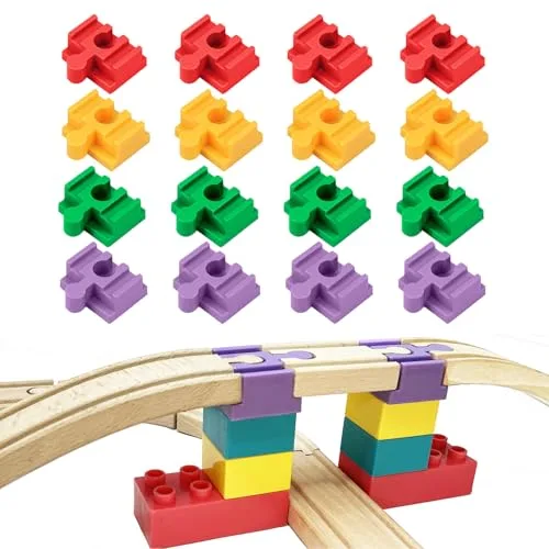 16 Piece Wooden Track Connector Set for RC Train Toys Compatible with All Major Brands Including BRIO and Amazon Basics