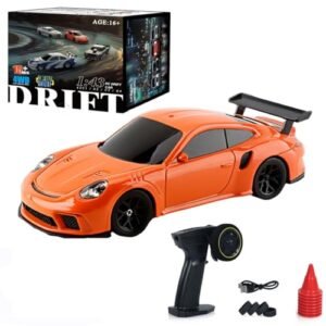 Wooptoothy RC Drift Car, 1:43 Scale Drifting RC Cars, 2.4GHz 4WD RC Race Car, 15km/h High-Speed Remote Control Drift Car Vehicle with LED Lights Drifting Tire Racing Sport Toy Car for Adults (Orange)