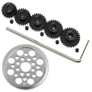 Metal 48P Spur Gear 80T Steel 48P 3.175mm Pinion Gear Sets 23T 24T 25T 26T 27T for 3.175mm 1/8 Inch Shaft Compatible with Sakura On Road Car