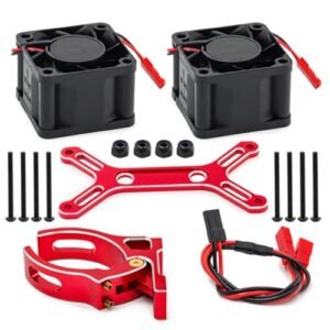 Metal Heatsink Double Motor Cooling Fan 6-12V 14600RPM for TRAXXAS X-Maxx 4985 1717 Motor, 1/5 ARRMA 6S 8S RC Cars, Red