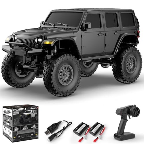 RCS24 1 24 Scale RC Climbing Truck 4x4 Off Road Crawler Remote Control Car with Bright Headlight 2 Batteries Waterproof All Terrain Monster Truck RTR Black