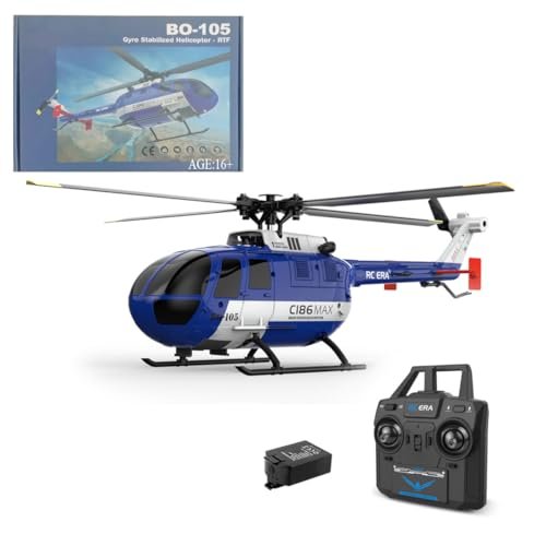 Wooptoothy C186MAX RC Helicopter for Adults, 1:48 2.4G 4CH BO105 RTF Single Flybarless Direct-Drive RC Helicopter Outdoor Optical Flow Positioning 6-axis Gyroscope Low Voltage Alarm (1 Battery)