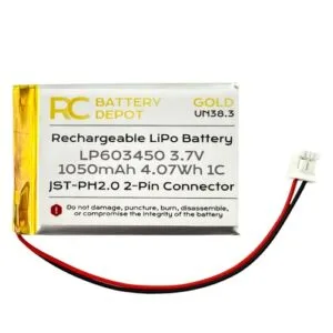 RC Battery Depot 3.7V 1050mAh Lipo Battery Pack JST PH2 2 Pin Connector Ideal RC Tire Foam Alternative