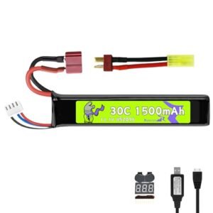 Raebatuol 11.1V 452096 1500mAh 30C T Plug Stick Battery for Airsoft Toy Gun AK47 MP5K MP5 Scar M249 AUG AEG M4,M110, SR25,M240B,M60,G36,M14,RPK,PKM,L8 with Mini Tamiya