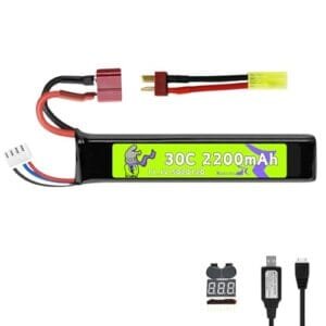 Raebatuol 11.1V 5020120 2200mAh 30C T Plug LiPo Battery for Airsoft Toy Gun M4 Crane Stock M110 G36 M14 L85 AUG G3 Rifle with Charger and Mini Tamiya Switch Cable