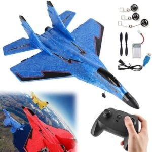 2025 New Remote Control Wireless Airplanes Toy,Remote Control Helicopter Drones RC Jet Fighter Planes Toys with Lights,2.4GHz Foam RC Remote Control Fighter Model Toy for Adults Outdoor. (Blue B)