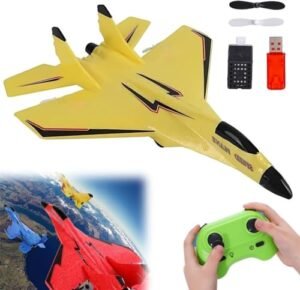 2025 New Remote Control Wireless Airplanes Toy,Remote Control Helicopter Drones RC Jet Fighter Planes Toys with Lights,2.4GHz Foam RC Remote Control Fighter Model Toy for Adults Outdoor. (Yellow A)