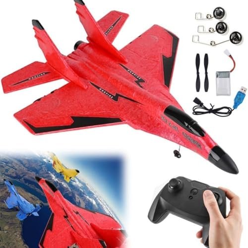 2025 New Remote Control Wireless Airplanes Toy,Remote Control Helicopter Drones RC Jet Fighter Planes Toys with Lights,2.4GHz Foam RC Remote Control Fighter Model Toy for Adults Outdoor. (Red B)