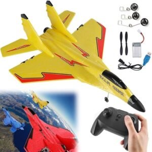 2025 New Remote Control Wireless Airplanes Toy,Remote Control Helicopter Drones RC Jet Fighter Planes Toys with Lights,2.4GHz Foam RC Remote Control Fighter Model Toy for Adults Outdoor. (Yellow B)