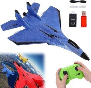 2025 New Remote Control Wireless Airplanes Toy,Remote Control Helicopter Drones RC Jet Fighter Planes Toys with Lights,2.4GHz Foam RC Remote Control Fighter Model Toy for Adults Outdoor. (Blue A)