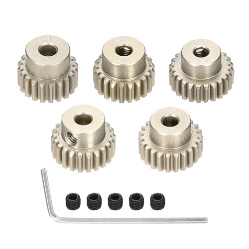 Rebower 5Pcs 48P Pinion Gear Set 20T 21T 22T 23T 24T for 3.175 mm Shaft Aluminium Alloy Pinion Gear with Screws and Hexagonal Wrench for A10 Jet RC Motor