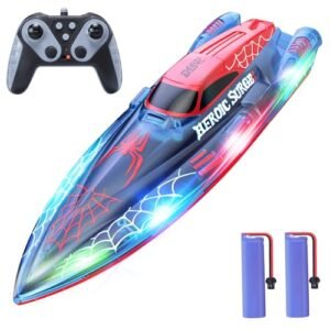 DEERC 13 Inch Spider RC Boat with LED Lights 2.4Ghz Remote Control Water Toy for Kids 2 Batteries Included