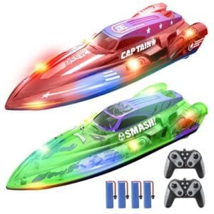 DEERC 2 Pack 13 Inch Remote Control Boat with LED Lights for RC Planes and Boats 2.4Ghz RC Racing Boat for Pools and Lakes Summer Water Toy Gift for Boys 8-12