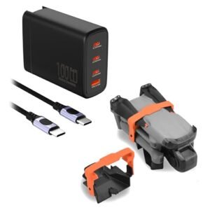 BRDRC Propeller Holder for DJI Air 3 3S 100w Battery Charger Power Adapter 4 Port (100W/30W + 65W) 1M USB-C Cable Included for DJI Mavic Air 3 / Air 3S Drone Accessories