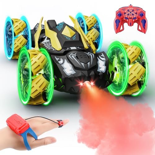 Qryselen Best Off Road RC Car for Kids Yellow 2.4Ghz Double Sided 4WD Transform Remote Control Drift Stunt Cars Toy for 6 to 12 Year Old Boys and Girls