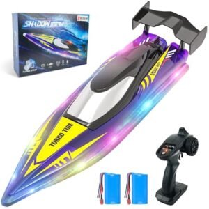BEZGAR RC Jet Fast Remote Control Boat 32 KPH Speed with 9 Light Modes for Pools Lakes Saltwater 17 Inch Large RC Boats for Adults Teens Kids