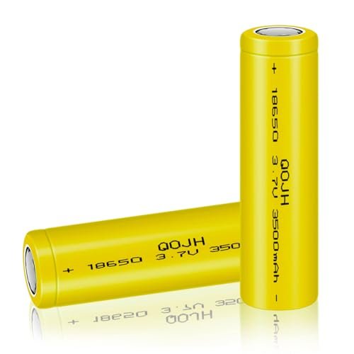 QOJH 2Pack 18650 Battery 3500mAh 3.7 Volt Rechargeable Flat Top Ideal for 12.8 Volt RC Battery Needs and More Yellow